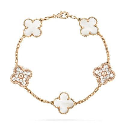 [Bijoux de luxe] Bracelet trèfle 5 motifs nacre blanche diamant 