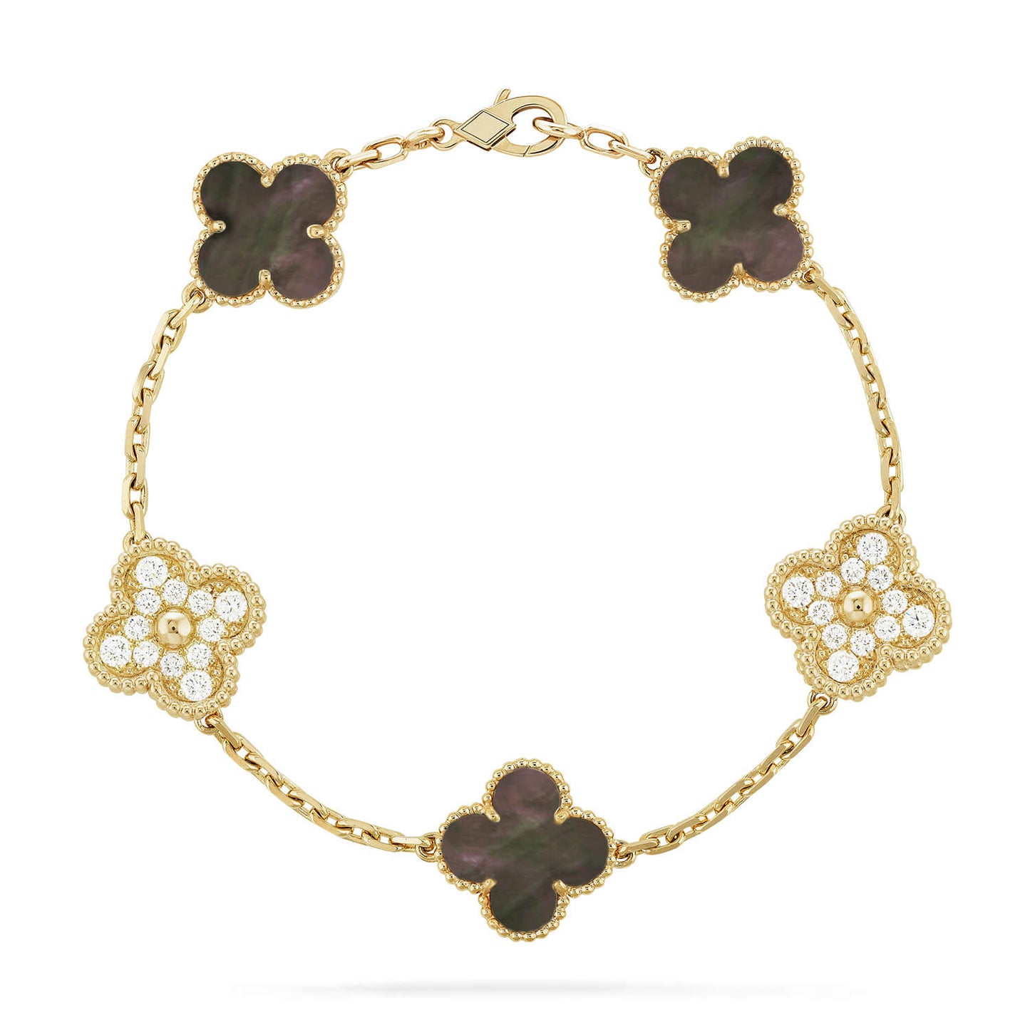 [Bijoux de luxe] Bracelet diamants gris à 5 motifs de trèfle