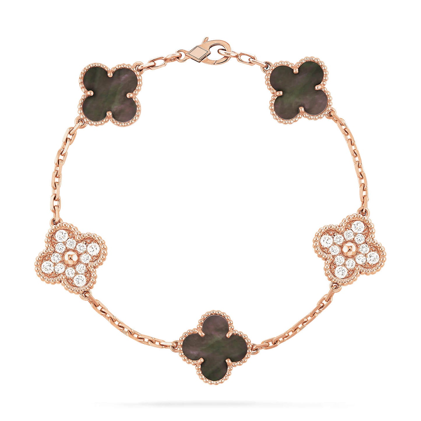 [Bijoux de luxe] Bracelet diamants gris à 5 motifs de trèfle