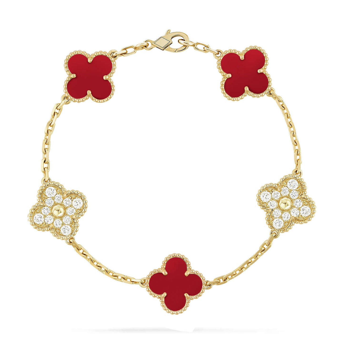 [Bijoux de luxe] BRACELET DIAMANT CORNALINE 5 MOTIFS CLOVER