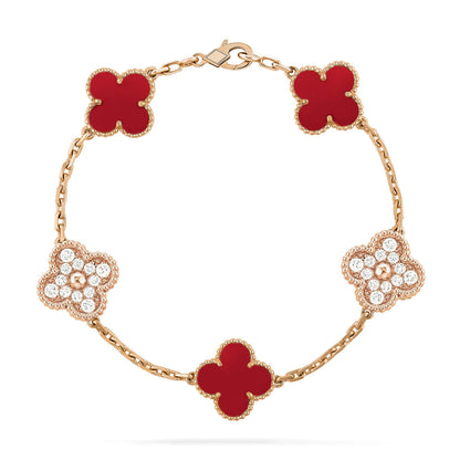[Bijoux de luxe] BRACELET DIAMANT CORNALINE 5 MOTIFS CLOVER