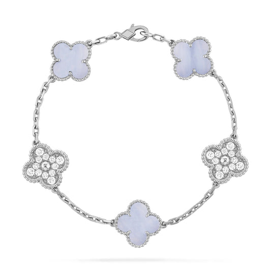 [Bijoux de luxe] Bracelet en argent avec calcédoine violette et diamants à 5 motifs 