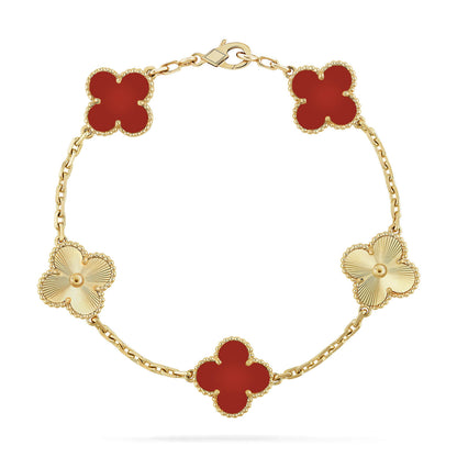 [Bijoux de luxe] BRACELET EN OR CORNALINE 5 MOTIFS TRÈFLE 