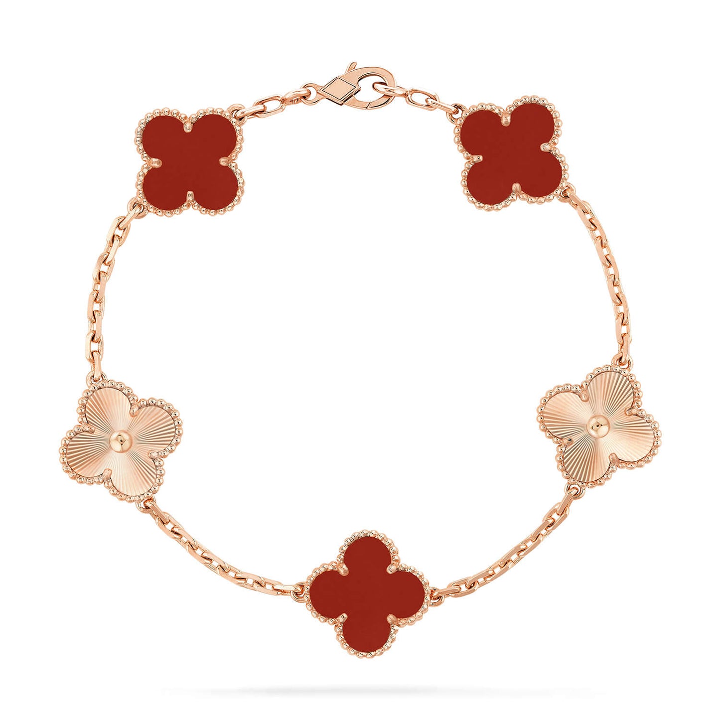 [Bijoux de luxe] BRACELET EN OR CORNALINE 5 MOTIFS TRÈFLE 