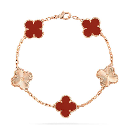 [Bijoux de luxe] BRACELET EN OR CORNALINE 5 MOTIFS TRÈFLE 