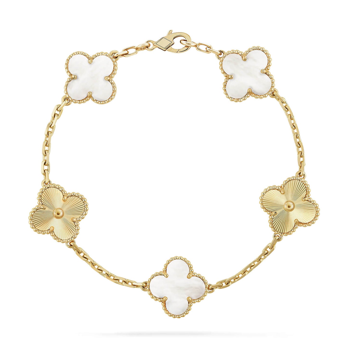 [Luxe Jewelry]CLOVER 5 MOTIF WHITE MOP LASER BRACELET