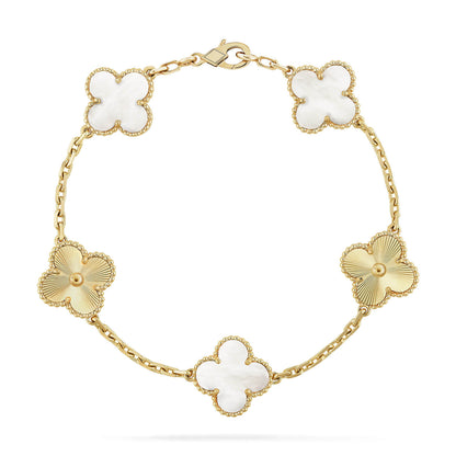 [Luxe Jewelry]CLOVER 5 MOTIF WHITE MOP LASER BRACELET