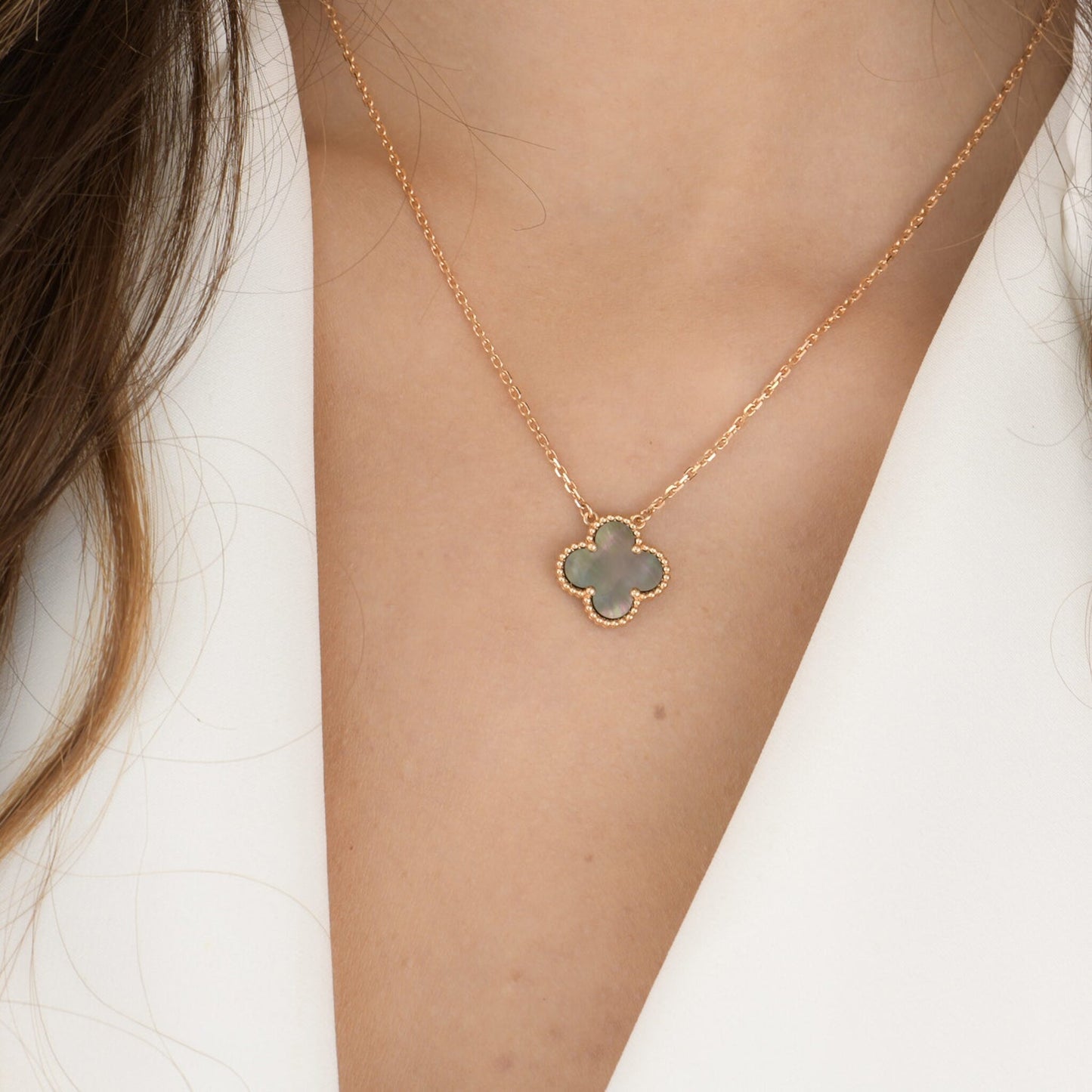 [Luxe Jewelry]CLOVER 15MM  GRAY MOTHER OF PEARL NECKLACE