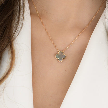 [Luxe Jewelry]CLOVER 15MM  GRAY MOTHER OF PEARL NECKLACE
