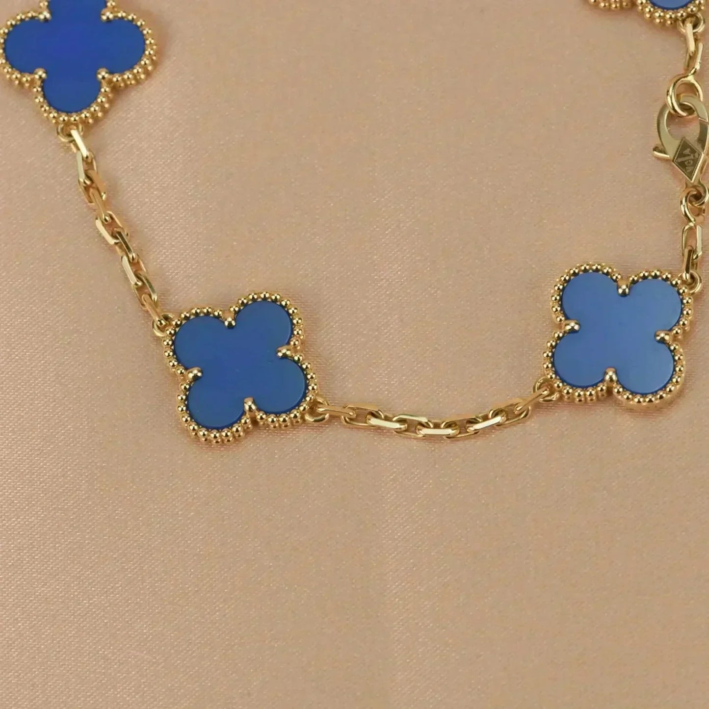 [Luxe Jewelry]CLOVER 5 MOTIFS BLUE AGATE BRACELET