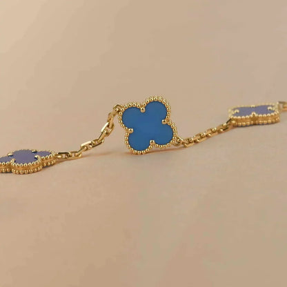 [Luxe Jewelry]CLOVER 5 MOTIFS BLUE AGATE BRACELET