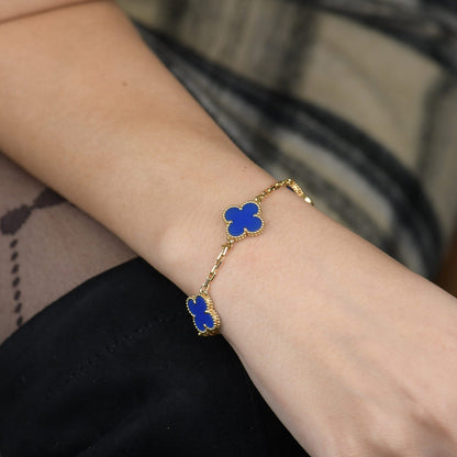 [Luxe Jewelry]CLOVER 5 MOTIFS BLUE AGATE BRACELET