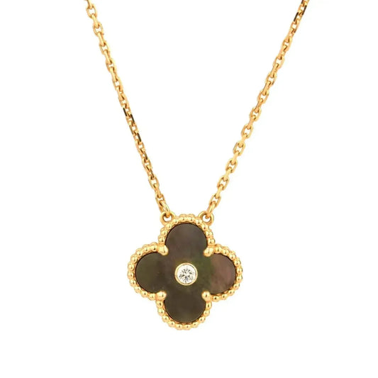 [Luxe Jewelry]CLOVER 15MM DIAMOND AND MOTHER-OF-GREY NECKLACE