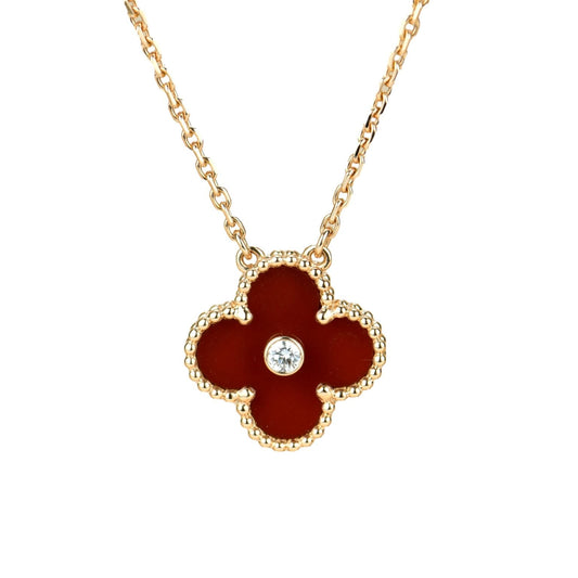 [Luxe Jewelry]CLOVER 15MM DIAMOND CARNELIAN NECKLACE