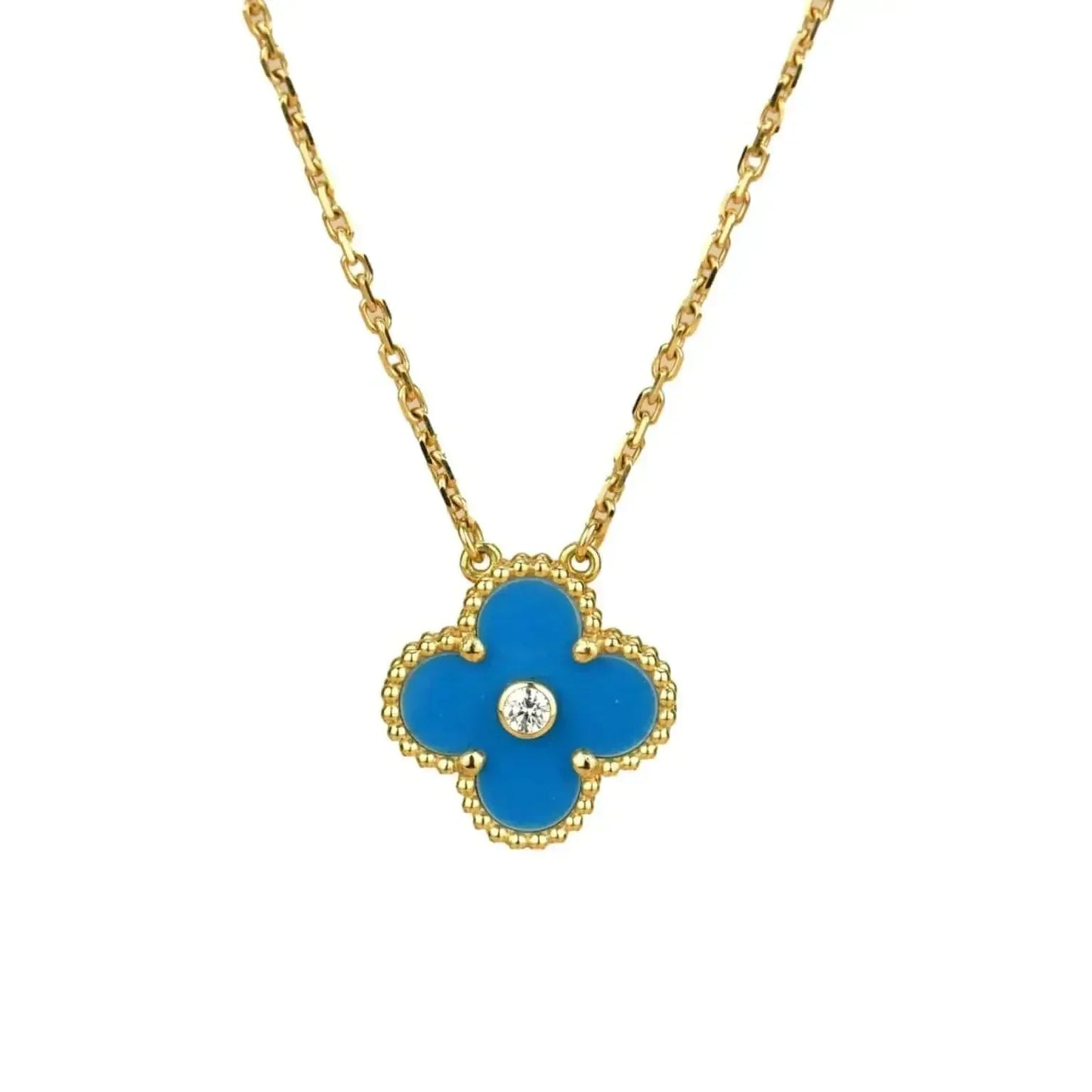 [Bijoux de luxe] Collier Clover 15 mm en diamants et agate bleue
