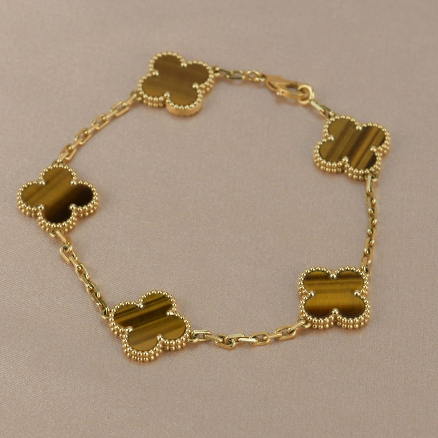 [Luxe Jewelry]CLOVER  5 MOTIFS TIGER EYE BRACELET