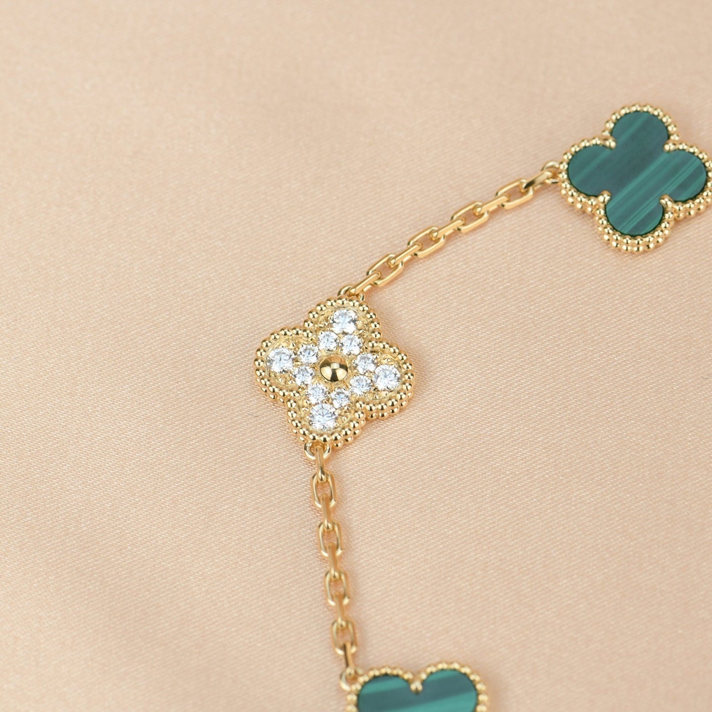 [Luxe Jewelry]CLOVER  5 MOTIF MALACHITE DIAMOND BRACELET
