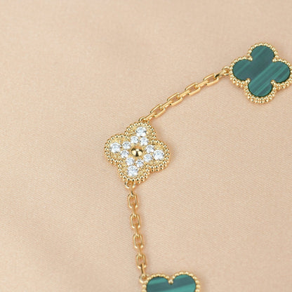 [Luxe Jewelry]CLOVER  5 MOTIF MALACHITE DIAMOND BRACELET
