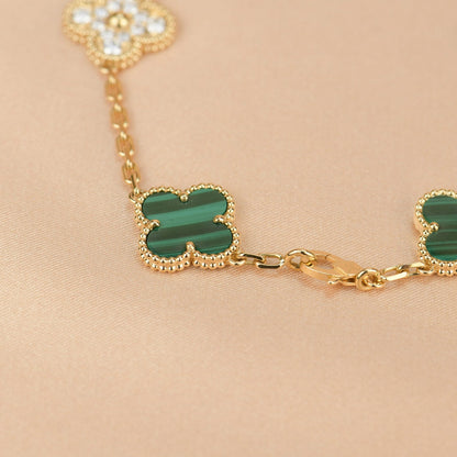 [Luxe Jewelry]CLOVER  5 MOTIF MALACHITE DIAMOND BRACELET