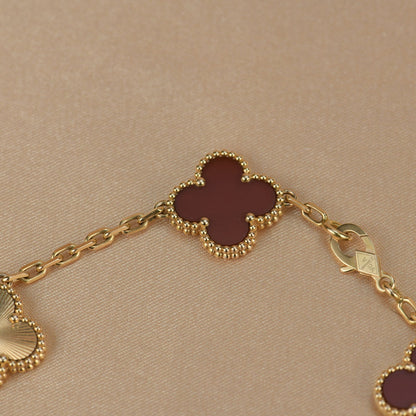 [Bijoux de luxe] BRACELET EN OR CORNALINE 5 MOTIFS TRÈFLE 