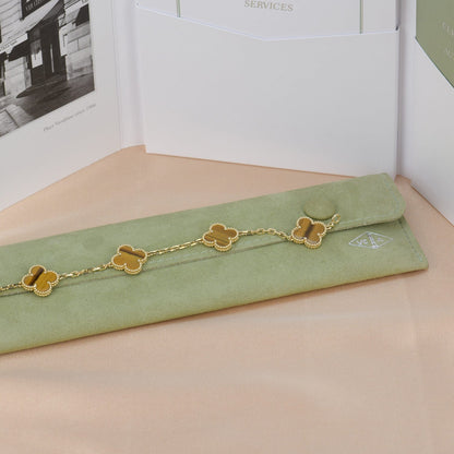 [Luxe Jewelry]CLOVER  5 MOTIFS TIGER EYE BRACELET