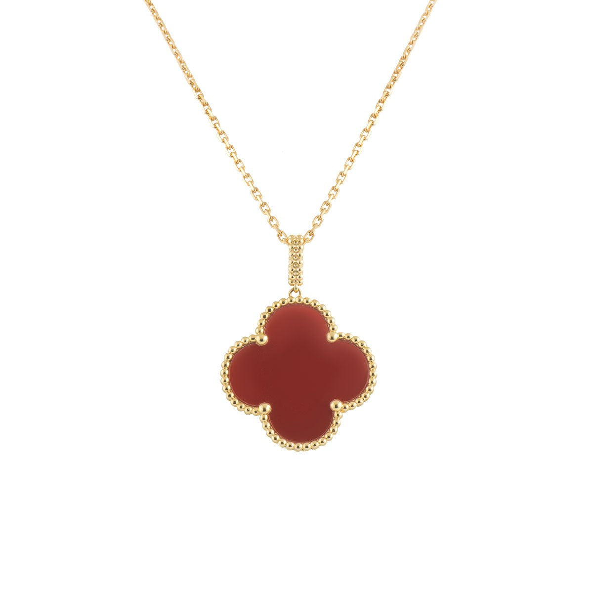 [Luxe Jewelry]CLOVER 25MM NECKLACE GOLD CARNELIAN