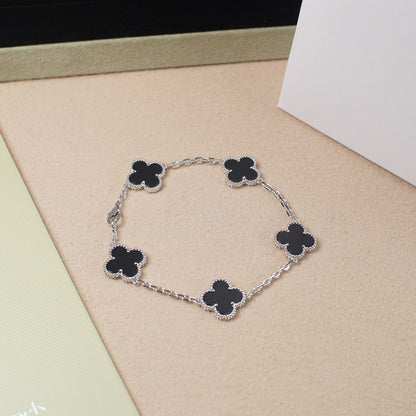 [Luxe Jewelry]CLOVER 5 MOTIF ONYXS  BRACELET SILVER