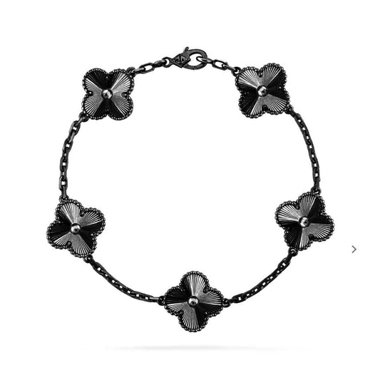 [Bijoux de luxe] Bracelet noir à 5 motifs de trèfle 