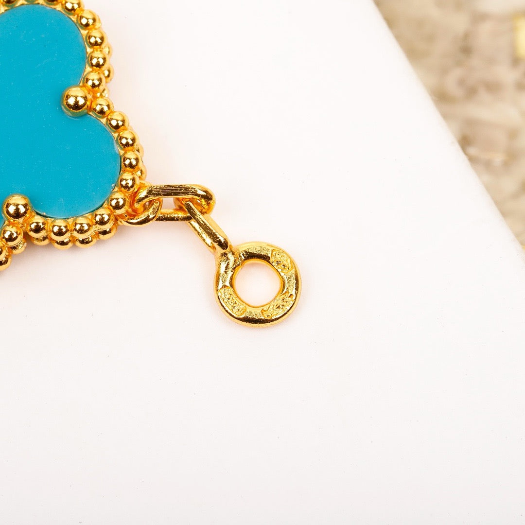 [Bijoux de luxe] BRACELET EN OR ET DIAMANTS TURQUOISE À 5 MOTIFS CLOVER
