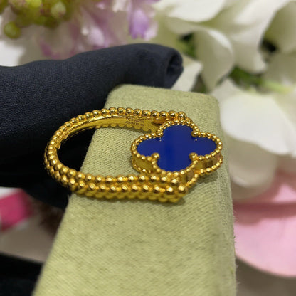 [Bijoux de luxe] BAGUE EN AGATE BLEUE RIVERSIBLE CLOVER