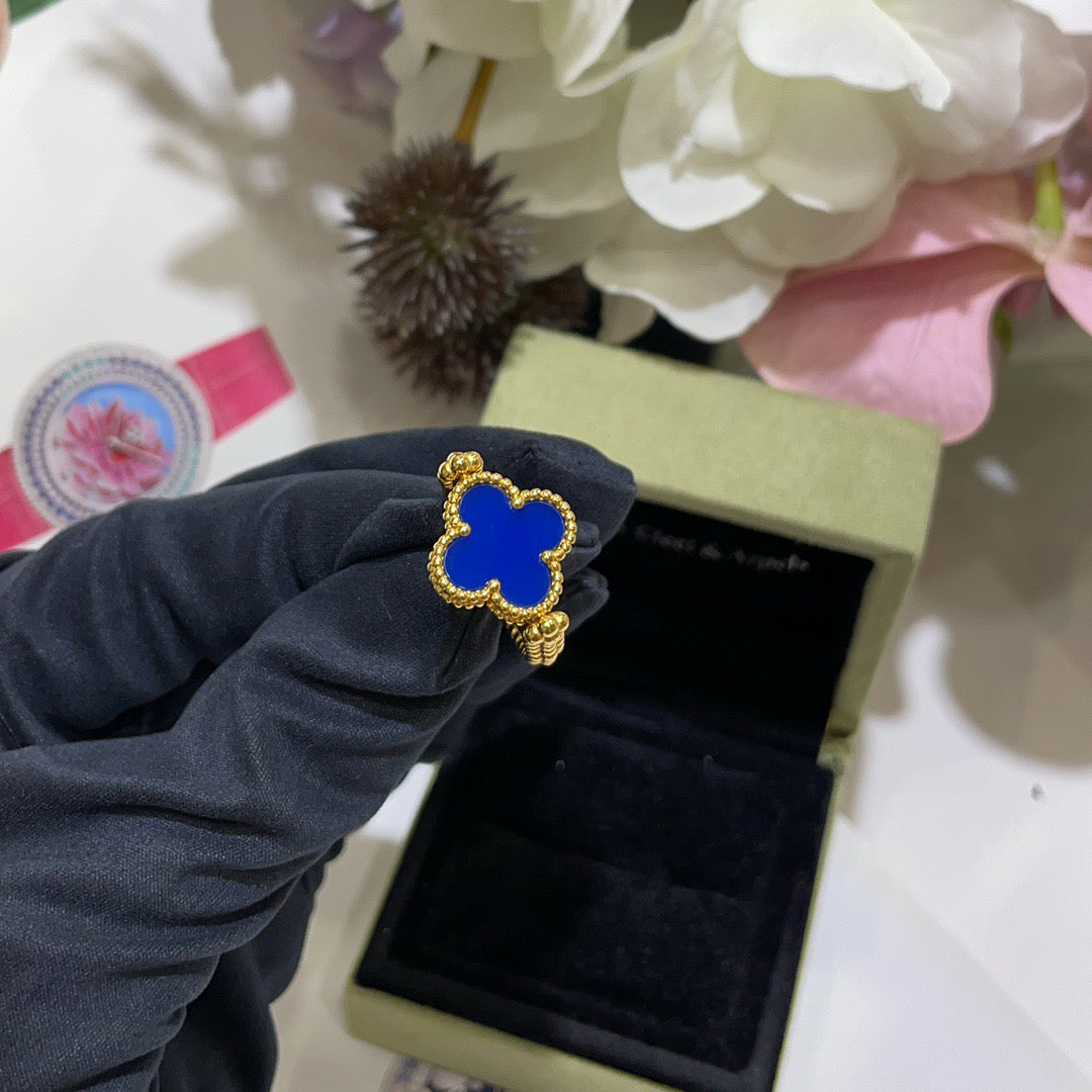 [Bijoux de luxe] BAGUE EN AGATE BLEUE RIVERSIBLE CLOVER