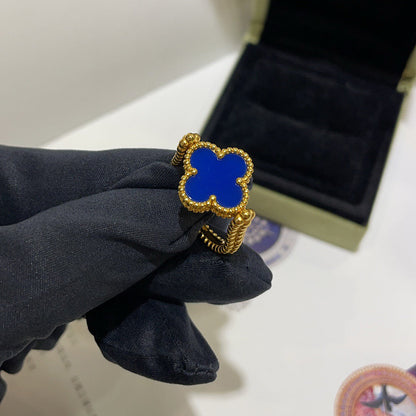 [Bijoux de luxe] BAGUE EN AGATE BLEUE RIVERSIBLE CLOVER