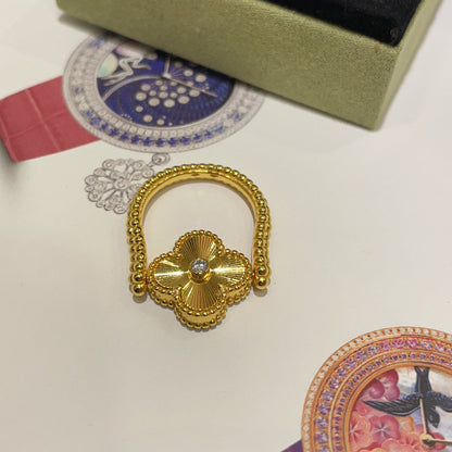 [Bijoux de luxe] BAGUE EN AGATE BLEUE RIVERSIBLE CLOVER