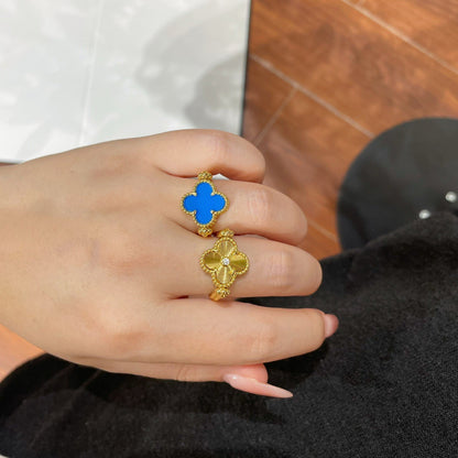 [Bijoux de luxe] BAGUE EN AGATE BLEUE RIVERSIBLE CLOVER