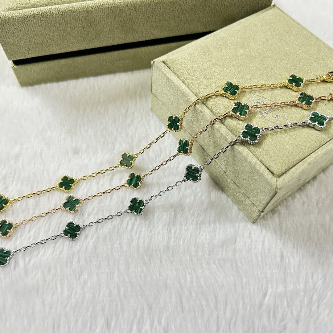 [Bijoux de luxe] Bracelet en malachite à six motifs de trèfle