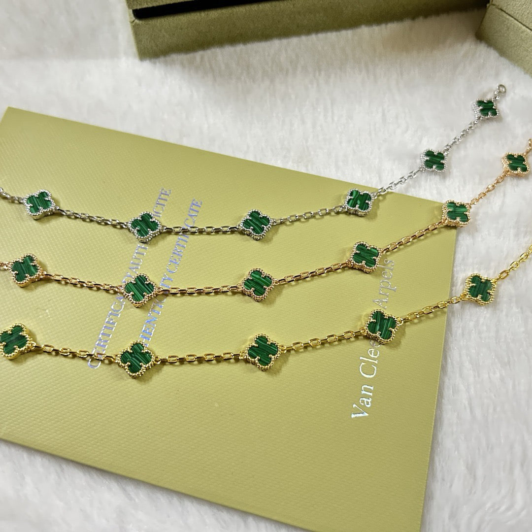 [Bijoux de luxe] Bracelet en malachite à six motifs de trèfle