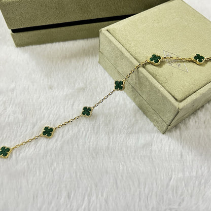 [Bijoux de luxe] Bracelet en malachite à six motifs de trèfle