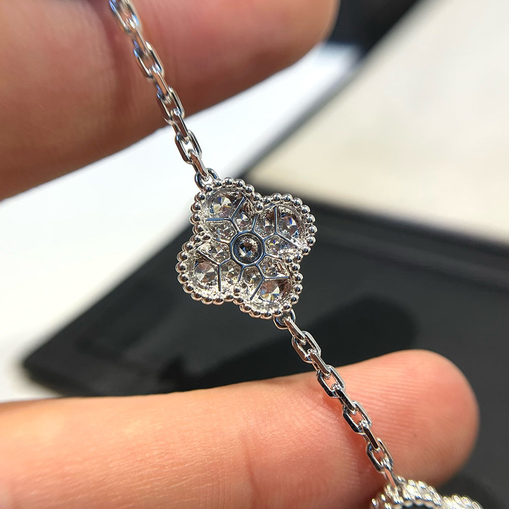 [Luxe Jewelry]CLOVER 5 MOTIF ONYXS DIAMOND BRACELET SILVER