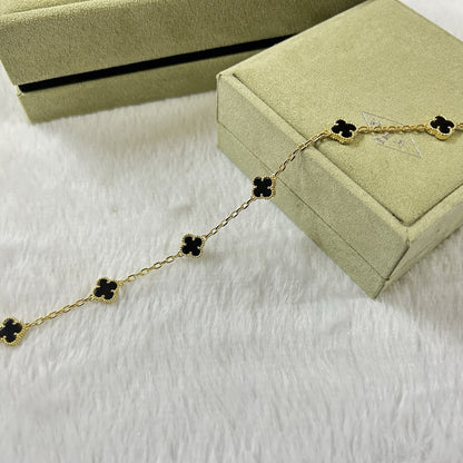 [Bijoux de luxe] Bracelet en onyx à six motifs de trèfle