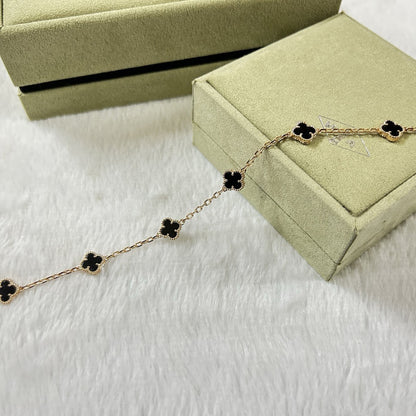 [Bijoux de luxe] Bracelet en onyx à six motifs de trèfle