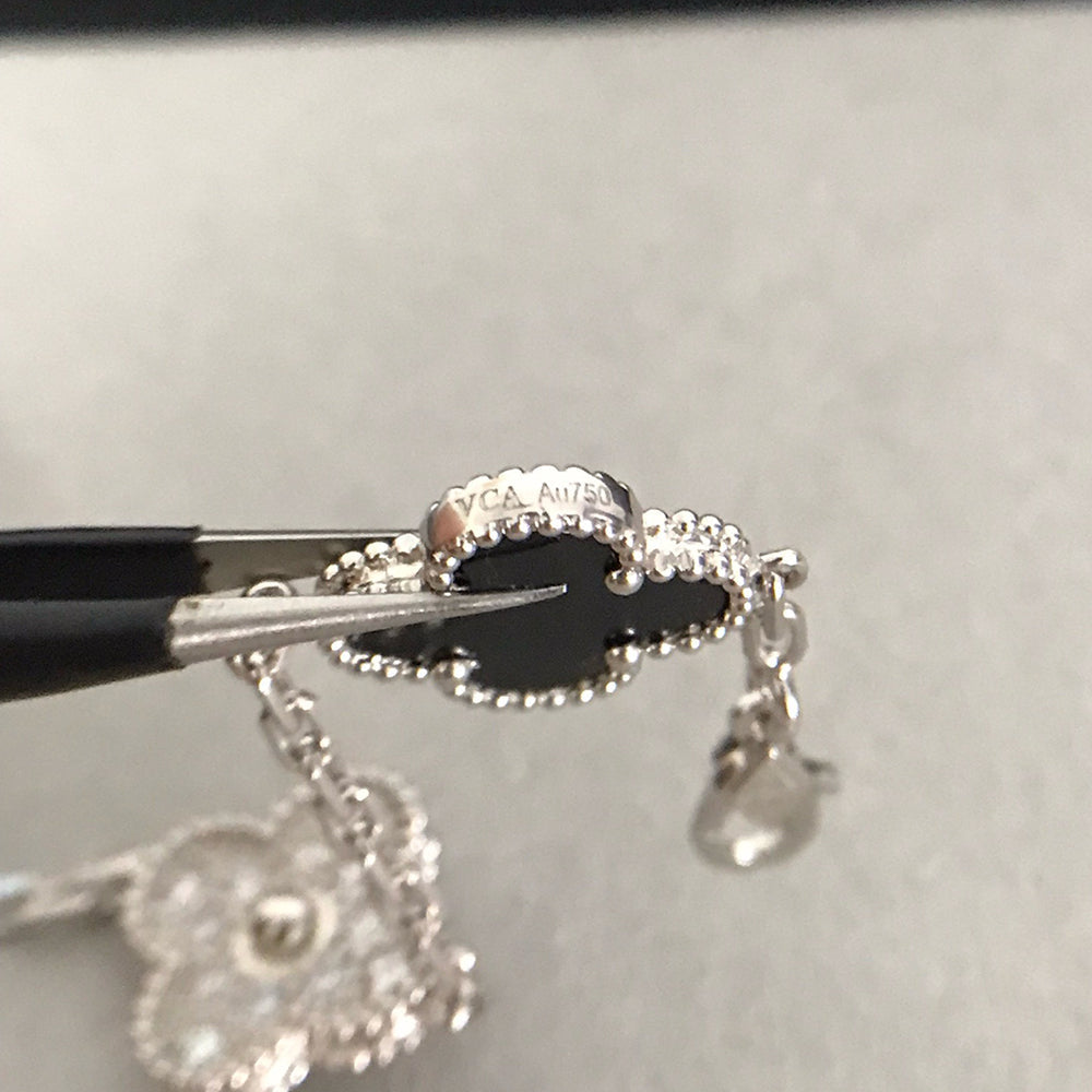 [Luxe Jewelry]CLOVER 5 MOTIF ONYXS DIAMOND BRACELET SILVER