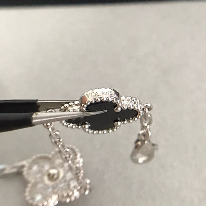 [Luxe Jewelry]CLOVER 5 MOTIF ONYXS DIAMOND BRACELET SILVER