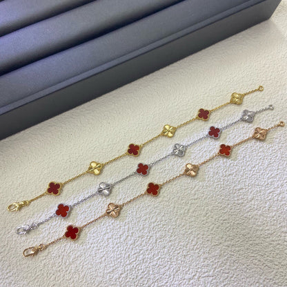 [Bijoux de luxe] Bracelet laser en agate rouge à 6 motifs de trèfle