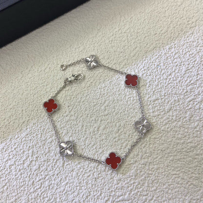 [Bijoux de luxe] Bracelet laser en agate rouge à 6 motifs de trèfle