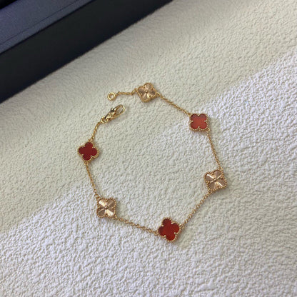 [Bijoux de luxe] Bracelet laser en agate rouge à 6 motifs de trèfle
