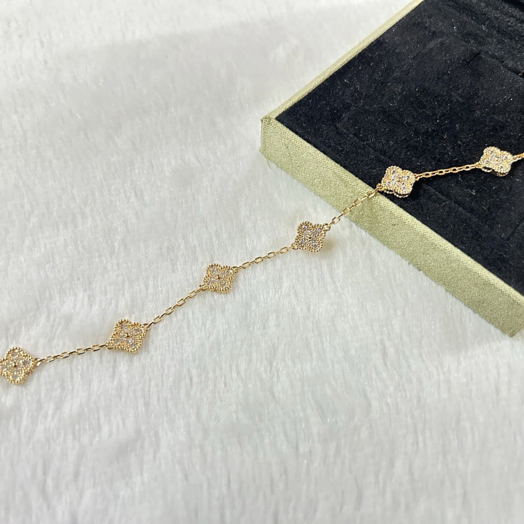 [Bijoux de luxe] Bracelet diamant à 6 motifs de trèfle