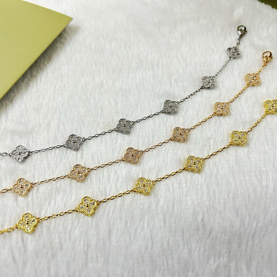 [Bijoux de luxe] Bracelet diamant à 6 motifs de trèfle