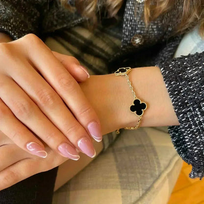 [Luxe Jewelry]CLOVER  5 MOTIFS BLACK ONYX BRACELET