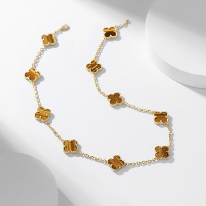 [Luxe Jewelry]CLOVERS THE 10-MOTIFS TIGER EYE NECKLACE