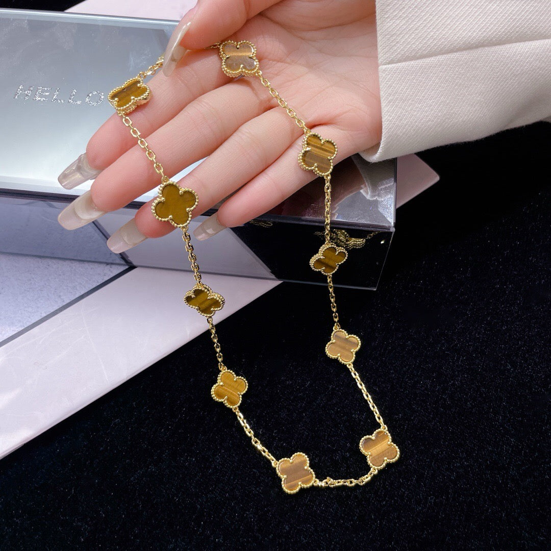 [Luxe Jewelry]CLOVERS THE 10-MOTIFS TIGER EYE NECKLACE